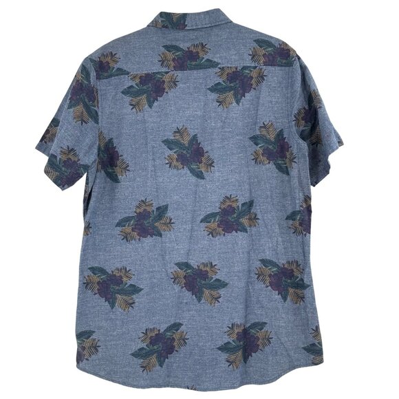 Wallin & Bros Mens L Blue Floral Button-Up Short Sleeve 100% Cotton Shirt - Picture 2 of 9
